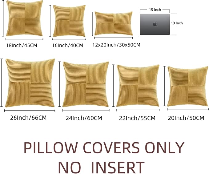 Fancy Homi 2 Packs Mustard Yellow Decorative Throw Pillow Covers 18x18 Inch - Image 7