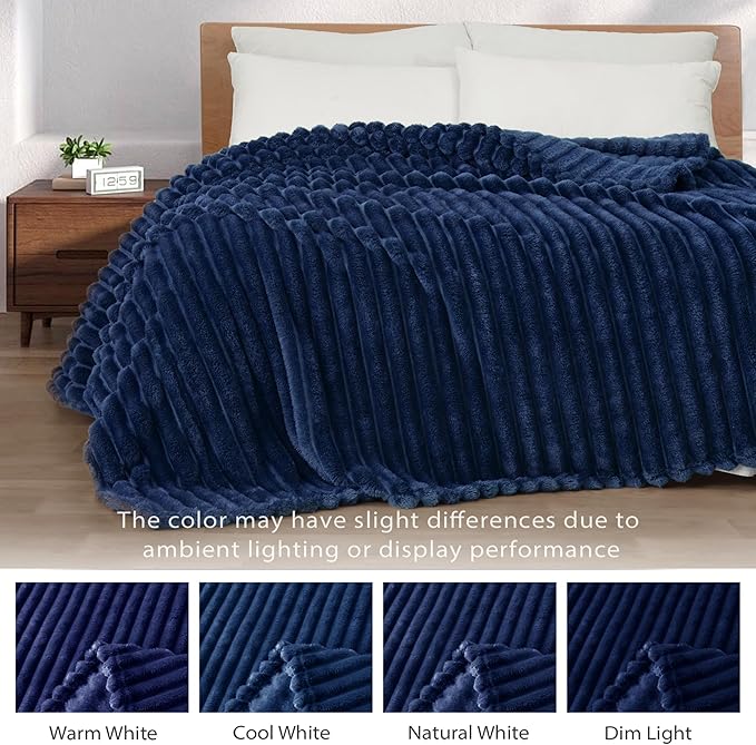 Exclusivo Mezcla Twin Size Flannel Fleece Blanket, Super Soft Striped Jacquard - Image 3