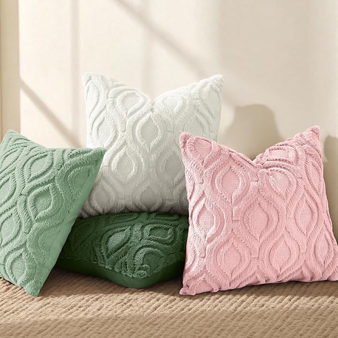 decorUhome Throw Pillow Covers 18x18 Inch Set of 2, Soft Plush Faux Wool Sage - Image 5
