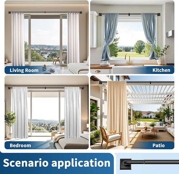 Black Curtain Rods for Windows 48-90Inch Heavy Duty Wrap Around Blackout - Image 7