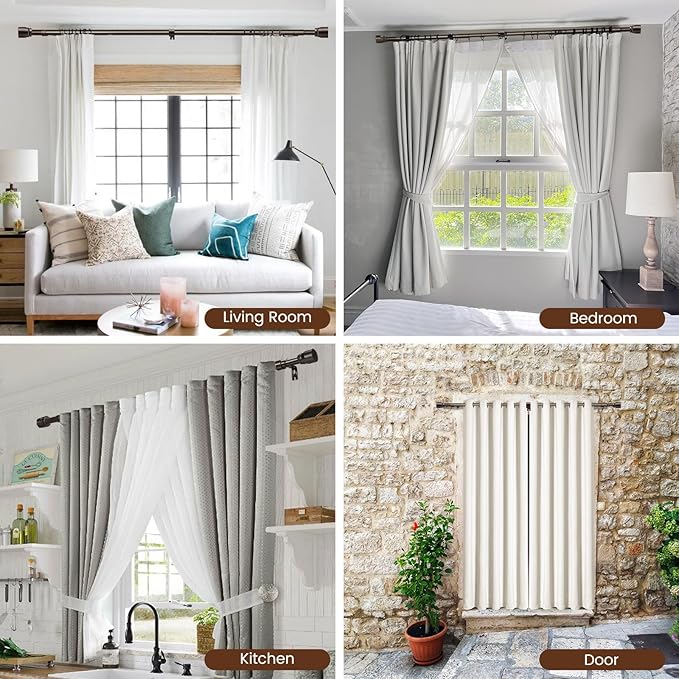 1” Diameter brown curtain rod Itself is 30 to 144 inch. 1 Pack Fits 30-142 inch - Image 7