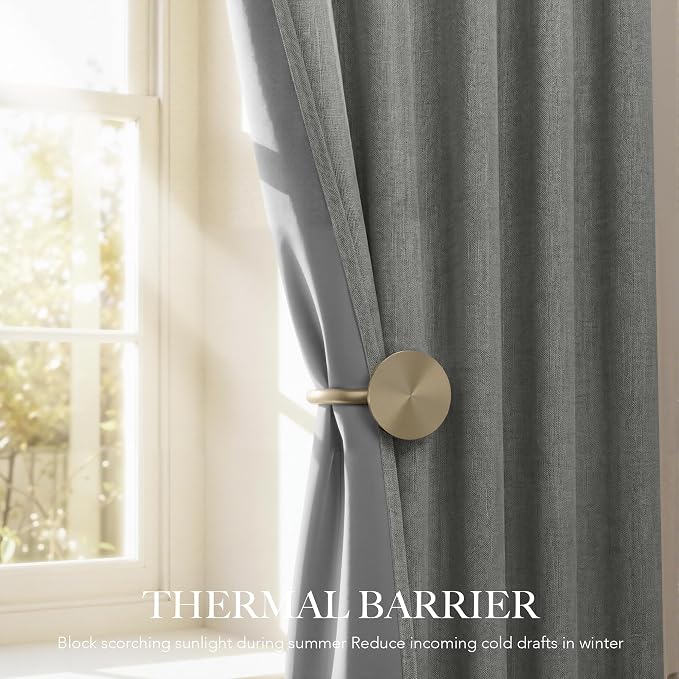 RYB HOME Grey 100% Blackout Linen Curtains 78 inch Long, Thermal Insulated & - Image 4