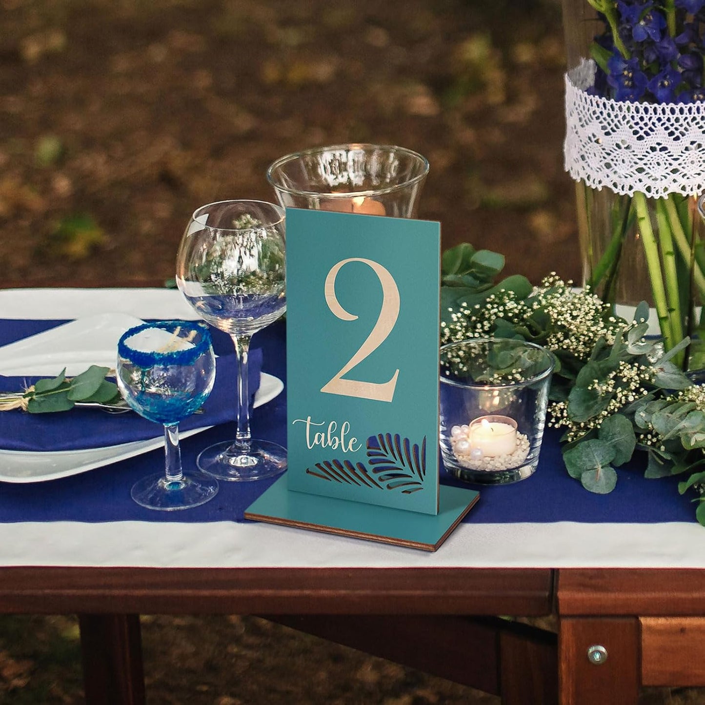 Wooden Table Numbers 1-15,3.2x5.8 Inch Double Sided Rustic Blue Wedding Table Number Signs with Wooden Base,Wedding Centerpieces for Banquet Restaurant Party Decor (Blue, 1-15)