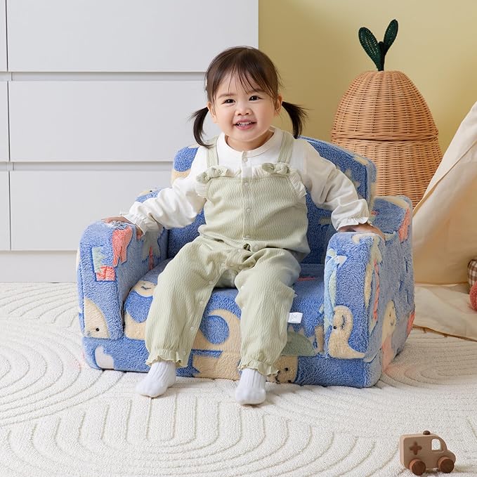 Thick Comfy Toddler Chair and Couch for Kids,2-in-1 Soft Plush Fold Out Sofa for Children,Convertible Couch to Lounger for Toddler