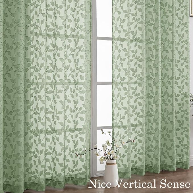 Chyhomenyc Sage Green Sheer Curtains 96 Inch Length 2 Panels Set, Light - Image 9