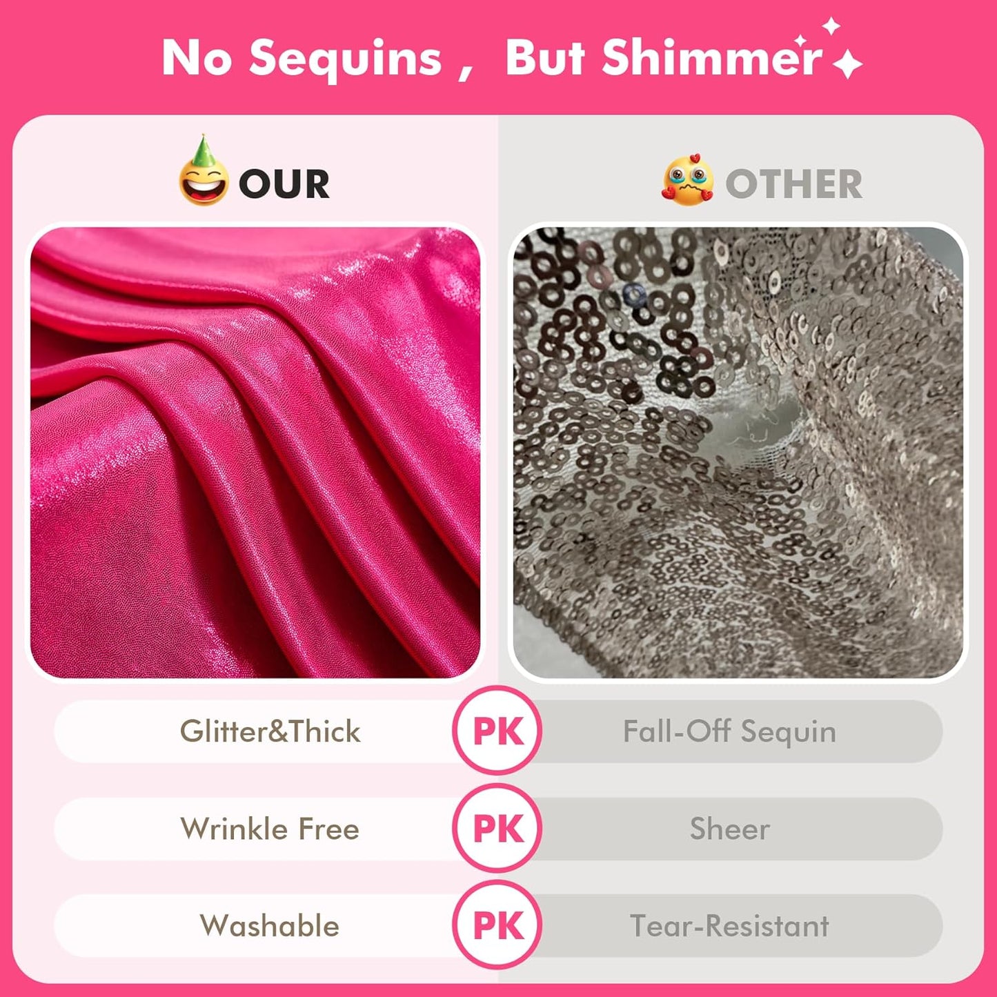 10x10ft Shimmer Hot Pink Sequin Backdrop Curtain for Parties, Thick Wrinkle Free Glitter Fuchsia Photo Backdrop Drapes Curtains for Birthday Wedding Halloween Photography Background-2 Panels 5x10ft