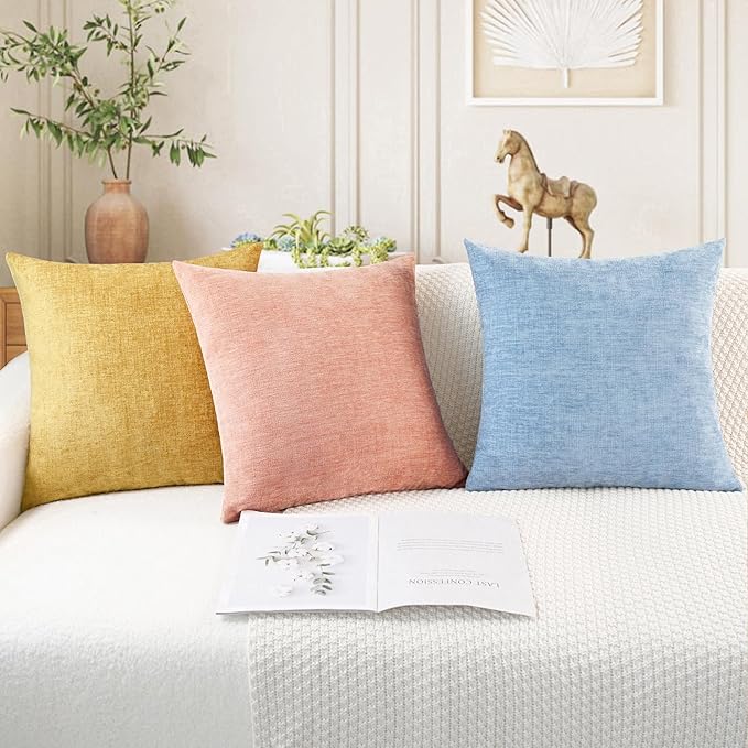CaliTime Throw Pillow Covers Decorative 18 X 18 Inches Pack of 4 Cozy Chenille Cushion Cases for Couch Sofa Bed Living Room Home Gold