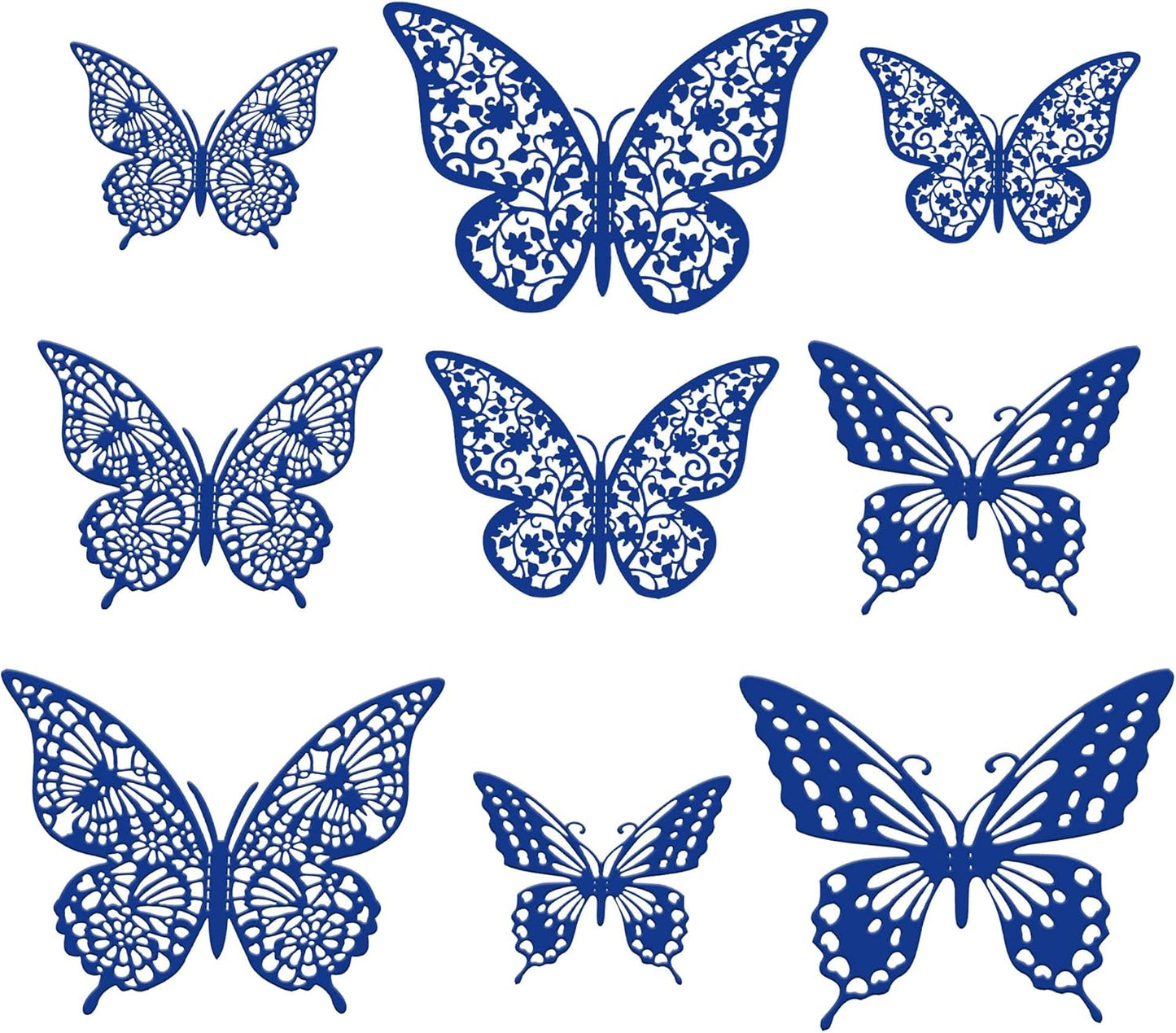 Gyufise Lively 3D Butterfly Cupcake Toppers - 36 Pack Hollow Cake Decorations for Birthday, Wedding, Fairy Party - Blue Glitter