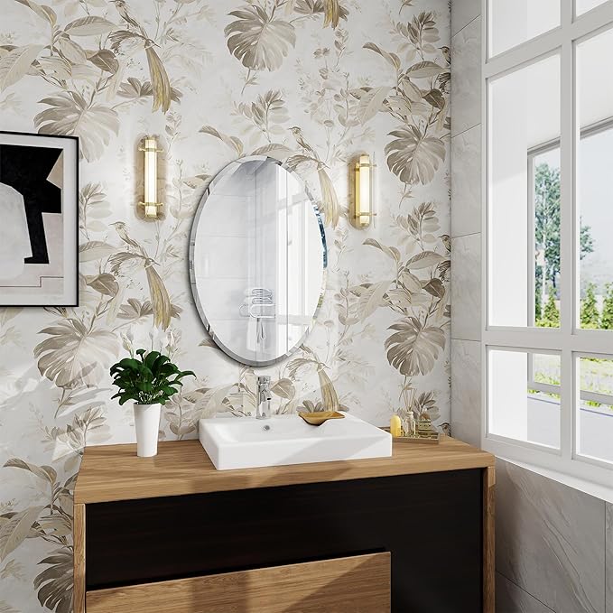 Oval Bathroom Mirror, 32X48 inch Oval Frameless Mirror, Frameless Mirrors for Bathroom,Beveled Bathroom Mirror.