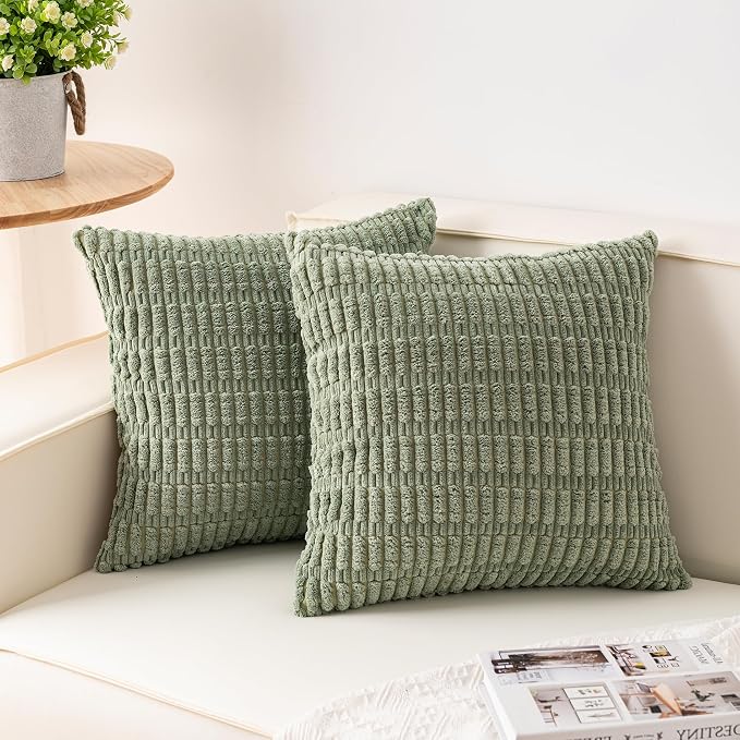 Pack of 2 Corduroy Decorative Throw Pillow Covers 16x16 Inch Soft Striped by Unknown