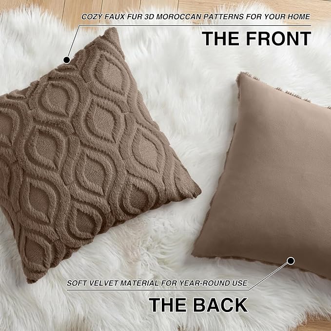 decorUhome Throw Pillow Covers 26x26 Inch Set of 2, Soft Plush Faux Wool Brown - Image 8