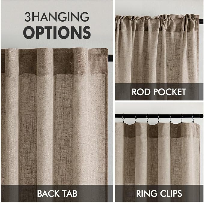 MIULEE Taupe Grey Linen Curtains 90 Inch Long 2 Panels - Image 3