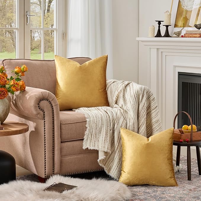 GIGIZAZA Golden Throw Pillow Covers 18x18 Decorative Velvet Cushion Covers Pack - Image 3