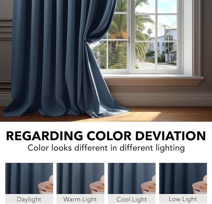 Deconovo Blackout Curtains, Thermal Insulated, W70 x L63 2 Panels, Back Tab - Image 6
