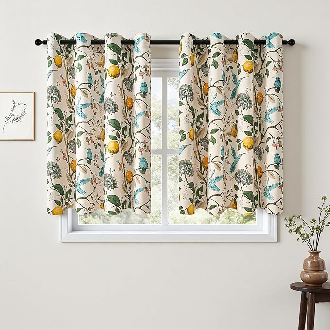 Topfinel Beige Kitchen Tier Curtains 36 Inches Long Botanical Floral by Topfinel