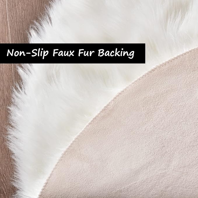 Goolela White Round Rug 4ft Circle Fluffy Fuzzy Sheepskin Rug - Image 4