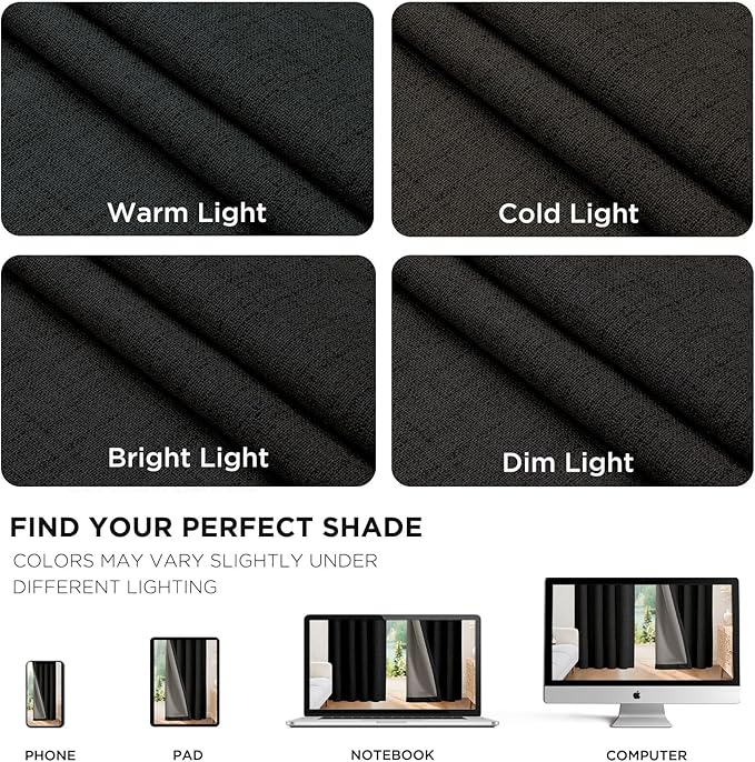 Joydeco 100% Blackout Curtains for Bedroom - Natural Linen Curtains 66"W x 84"L Long, Thermal Insulated 2 Panels Black Light Blocking Drapes, Rod Pocket & Back Tabs, Darkening Privacy for Living Room