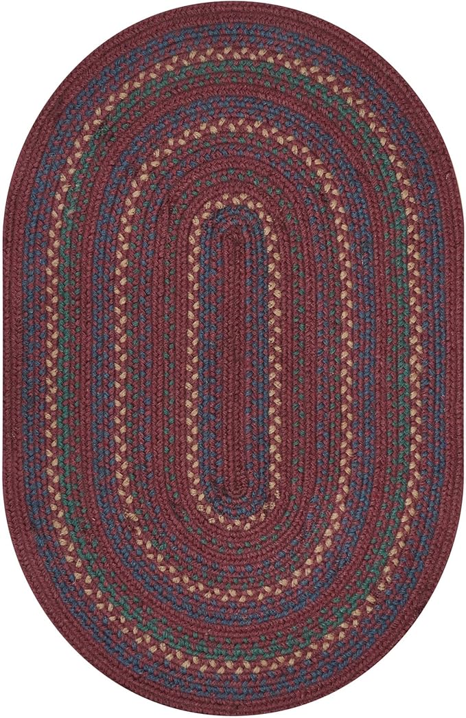 Jamestown Burgundy Oval Braided Rug, Jute, 6x9' - Rustic Cabin Decor for Bedroom, Living Room, Everywhere