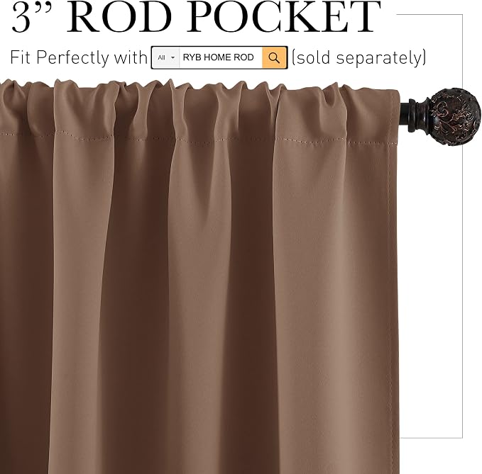 RYB HOME Short Mocha Blackout Curtains - Image 2