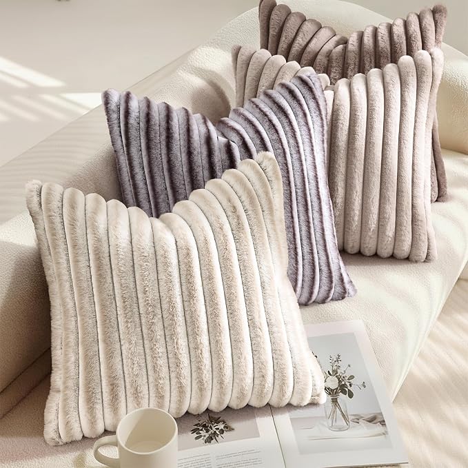 decorUhome Cozy Faux Fur Throw Pillow Covers 22x22 Set of 2 Decorative Soft - Image 4
