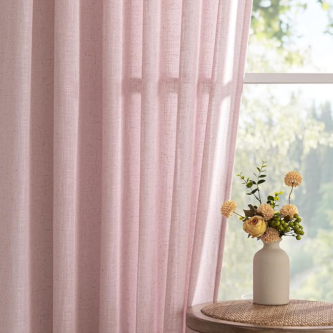 MYSKY HOME Pink Curtains for Girls Bedroom Living Room Semi Sheer Light - Image 9