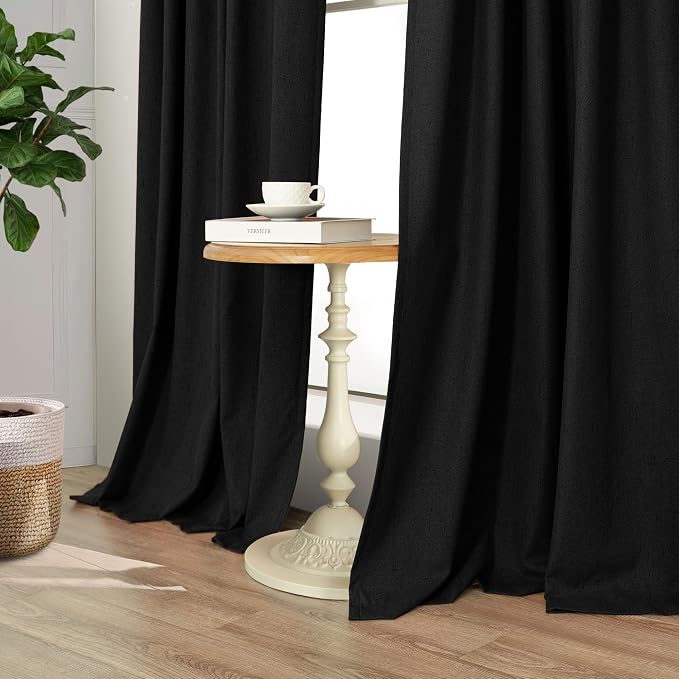 Long Black Curtains for Living Room Modern Farmhouse Linen Black Out Drapes for - Image 7