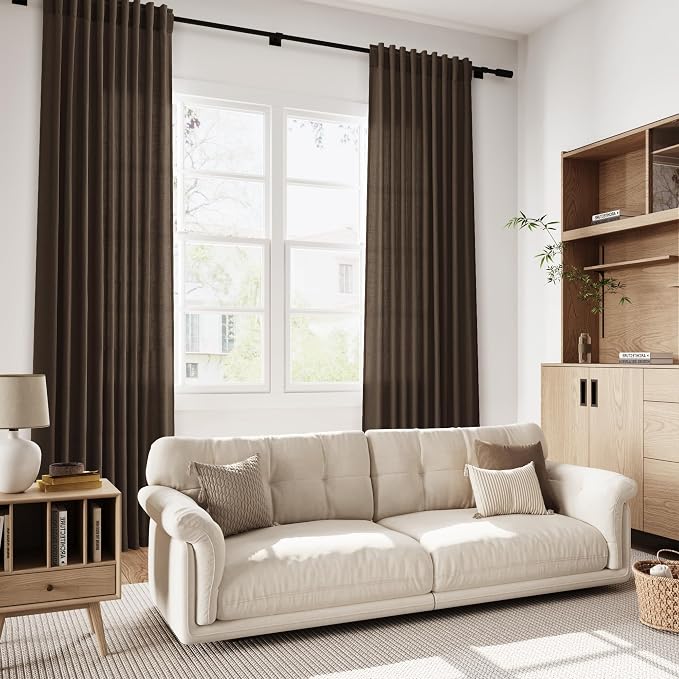 Nanspring Chocolate Linen Curtains 84 Inch Length 2 Panels Set - Image 7