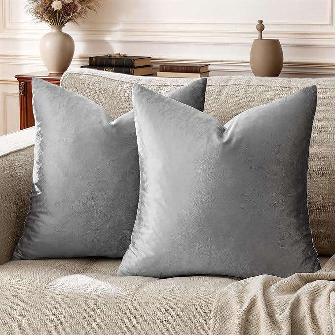 GIGIZAZA Dark Grey Pillow Covers 18x18, Velvet Square Throw Pillows Modern by GIGIZAZAFocusingonhomedecoration
