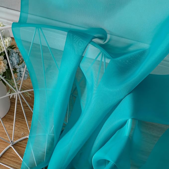 OVZME Turquoise Sheer Curtains 2 Panel Sets 84" Inch Length - Image 4