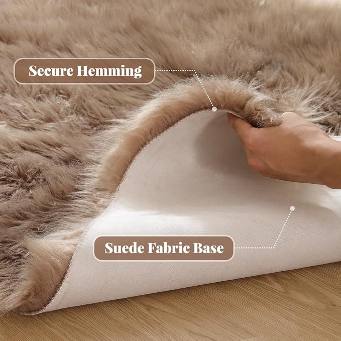 ORINOVA Beige 5x7 Area Rug Washable Shaggy Faux Sheepskin Fluffy Fur Rug - Image 3