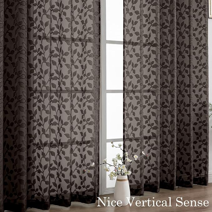 Chyhomenyc Chocolate Sheer Curtains 84 Inch Length 2 Panels Set, Light - Image 9