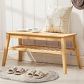 Nnewvante 33.46" Bamboo Entryway Bench, 2 Tier Indoor Storage Bench, Wood Bench for Living Room, Dining Room, Bedroom, Hallway, Holds up to 300lbs