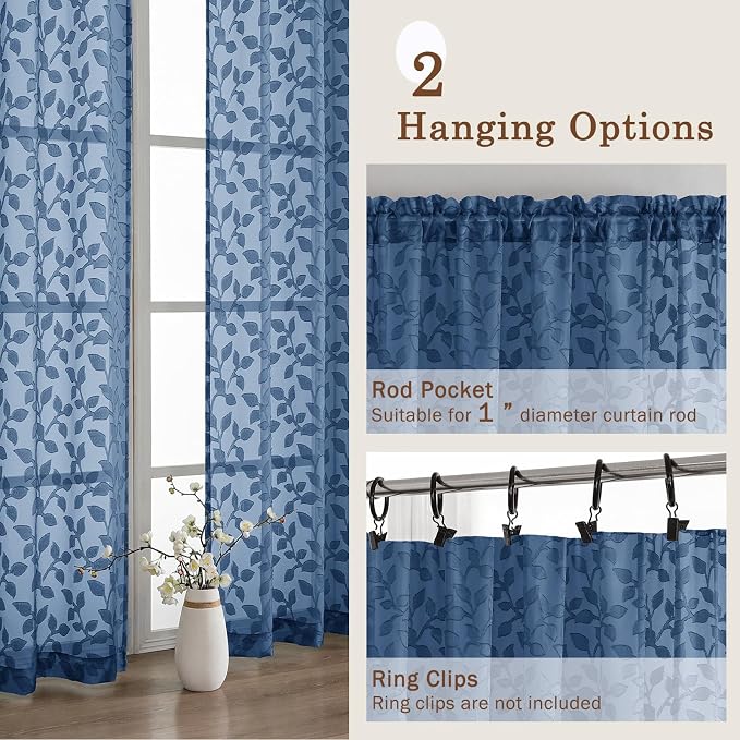 Chyhomenyc Dusty Blue Sheer Curtains 63 Inch Length 2 Panels Set, Light - Image 8
