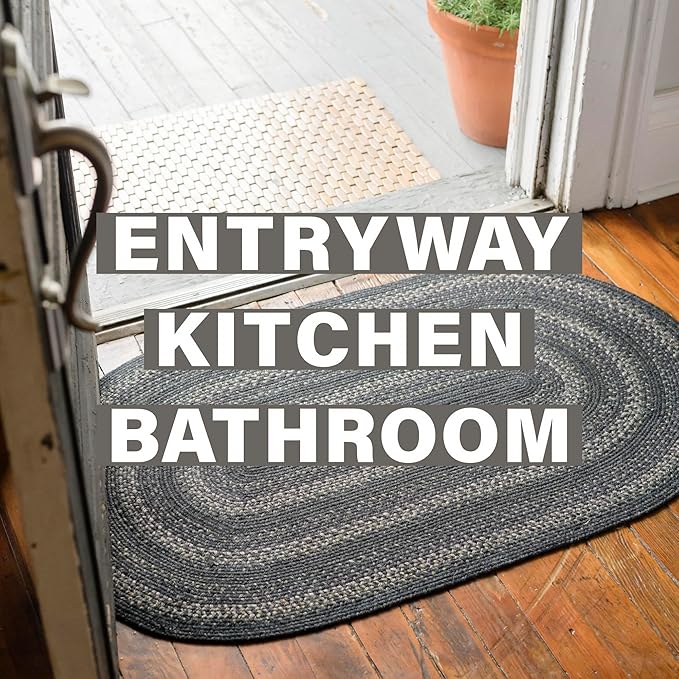 Homespice Jet Black Entryway Rug 2x3', Perfect Rustic Oval Rug for a Vintage Primitive Country Decor of Your Home Jute Entrance Rugs