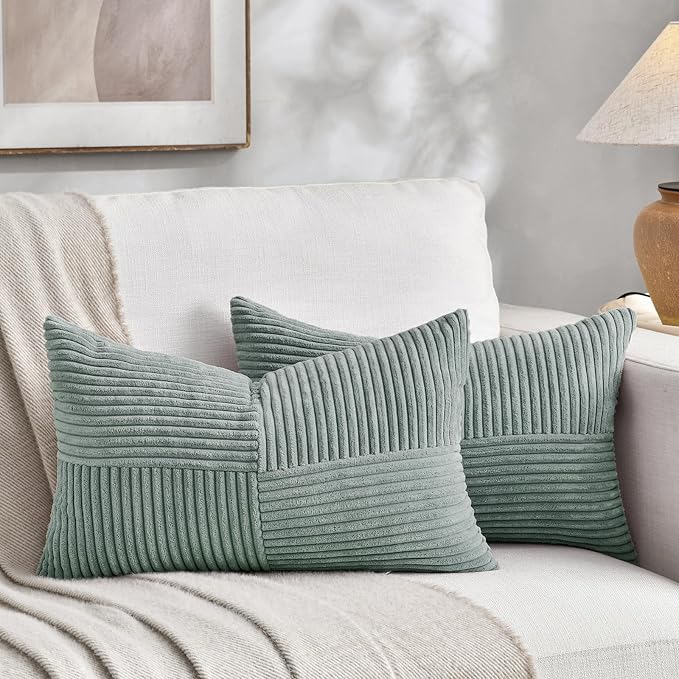 Fancy Homi 2 Packs Grey Blue Lumbar Decorative Throw Pillow Covers 14x22 Inch by Fancy+Homi