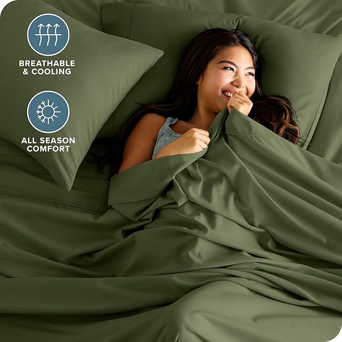 Bare Home Short Queen Sheet Set - 1800 Ultra-Soft Microfiber - Double Brushed - Deep Pockets - Easy Fit - 4 Piece Set - Bed Sheets (Short Queen, Cypress)