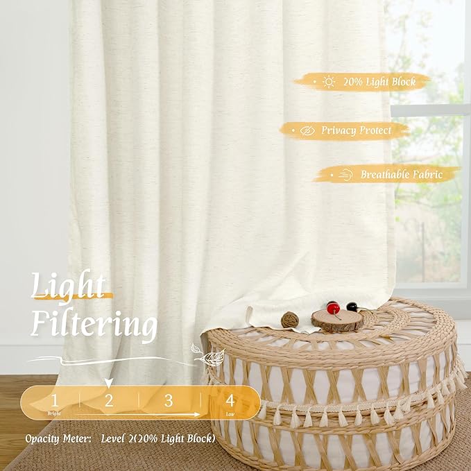 LAMIT Natural Linen Blended Curtains 63 Inch - Image 4