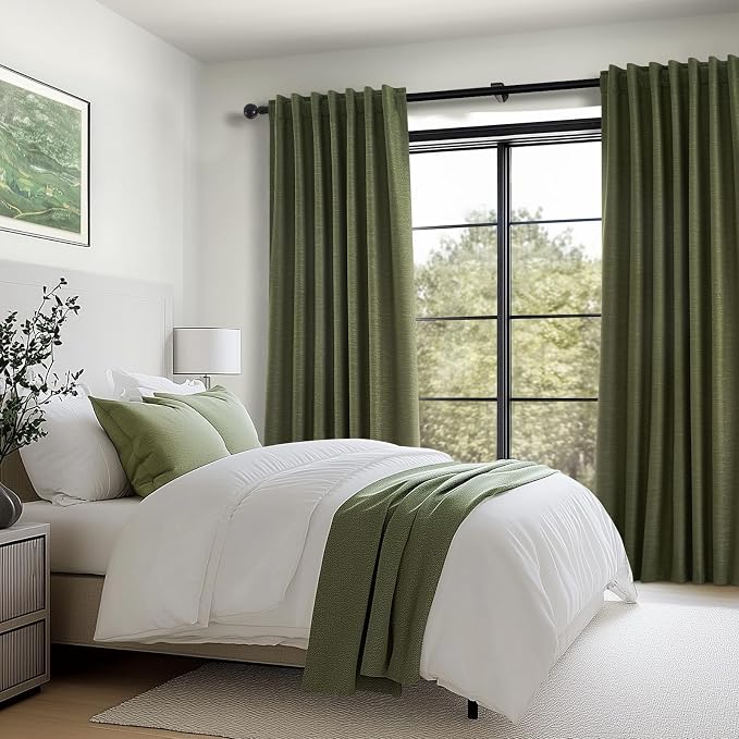 Topfinel Olive Green 63 Inch Long Linen Blackout Curtains 2 Panels Set Thermal - Image 6