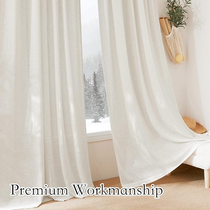 RYB HOME Flax Linen Curtains 24 inch Length, Semi Sheer Window Topper Tiers - Image 4