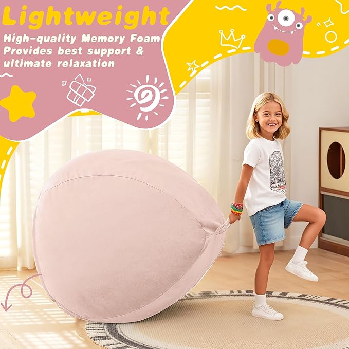 HABUTWAY 2FT Bean Bag Chair, 2' Beanbags Small Bean Bag Chairs with Filling, Teardrop Bean Bag Chair Luxurious Velvet Ultra Soft Fur with Removable Cover (Pink)