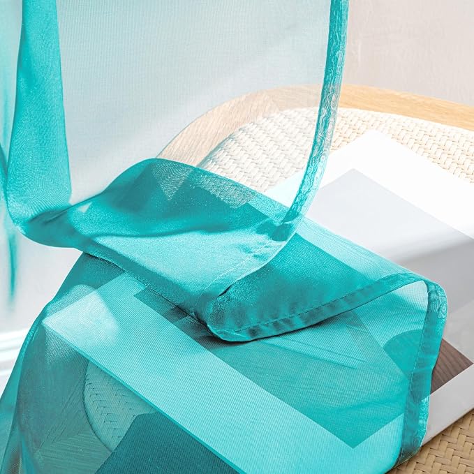 MIULEE Turquoise Sheer Curtains 90 Inches Long, 4 Panels Set, Light Filtering - Image 7