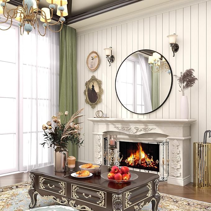 BEAUTYPEAK 20 Inch Round Mirror, Metal Frame Circle Mirror, Wall Mounted for Entryway, Bathroom, Vanity, Living Room, Black