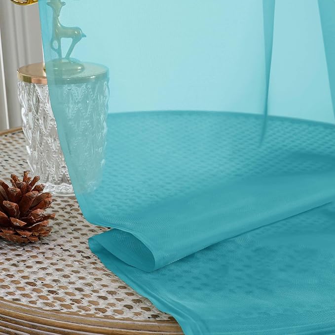 OWENIE Sheer Curtains 84 Inches Long 2 Panels Set, Sheer Turquoise Curtains - Image 7