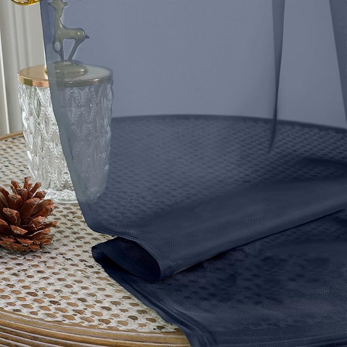 OWENIE Navy Blue Sheer Curtains 72 Inches Long 2 Panels Set, Transparent Voile - Image 5