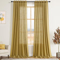 Nanspring Gold Linen Curtains Semi Sheer Gold 96 Inches Long 2 Panels Set by Nanspring