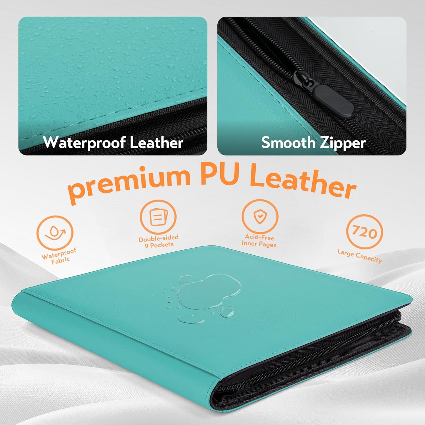 SMYV 12 Pocket Trading Card Binder, Premium PU Cover Card Binder for 720 Cards, Ringless Side Loading Card Collection Album Folders for MTG, TCG, Game Cards & Sports Cards (Blue)