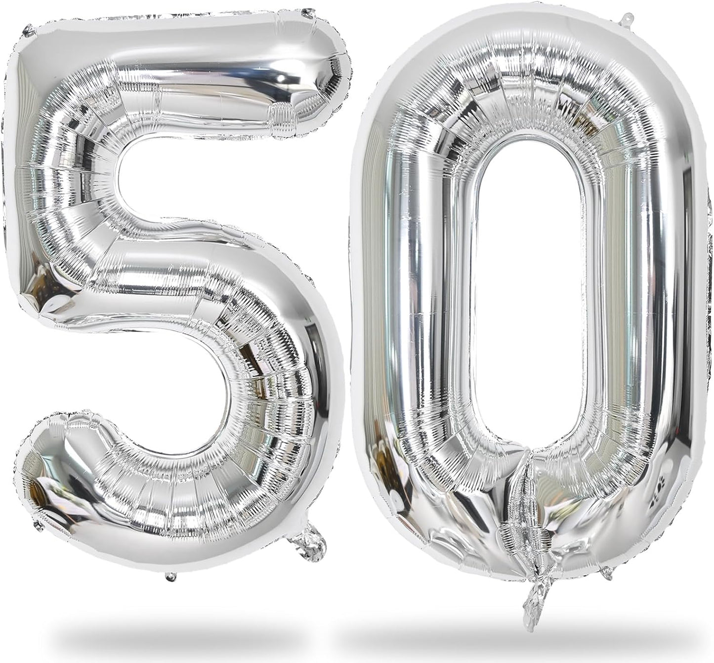 Silver 50 Balloons Number, 40 Inch Helium Foil Number 5 & 0 Balloons for 50th Birthday Decorations, Large Self Inflating Mylar 50 Balloon for Women Men Birthday Party Anniversary Decor Supplies