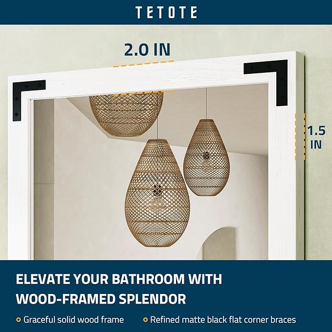 TETOTE 72 x 36 White Wooden Mirror for Bathroom Wall/Bedroom/Living Room/Entryway Farmhouse Rustic Bathroom Vanity Mirror for Wall Waterproof (Horizontal/Vertical Mounted)