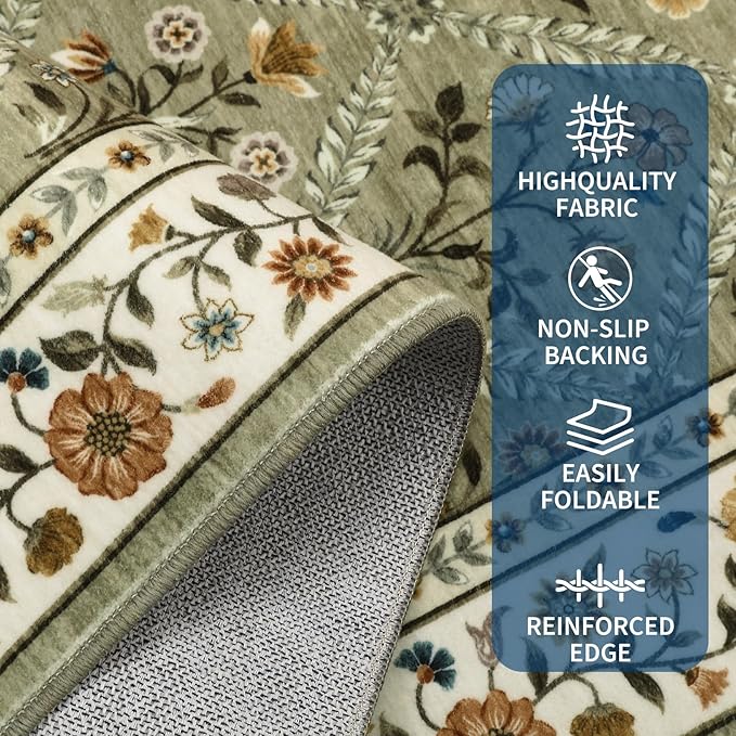 6x9 Machine Washable Area Rugs for Living Room Floral Stain Resistant Soft - Image 4