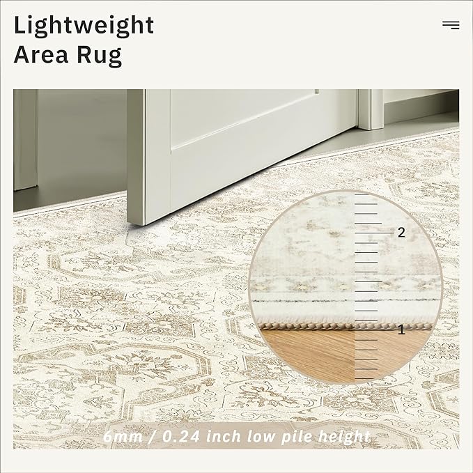 Soalmost 8x10 Area Rugs, Washable Rugs, Large Stain Resistant Beige Area Rug - Image 7
